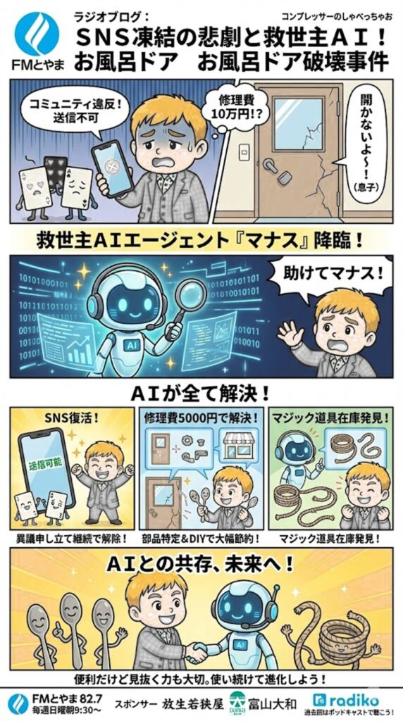 ラジオブログ：ＳＮＳ凍結の悲劇と救世主ＡＩ！お風呂ドア破壊事件