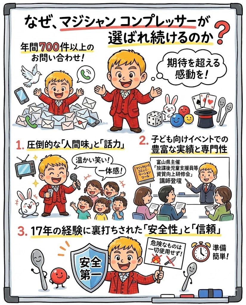 【平日日中限定3万円】保育園・幼稚園向けマジックショー|子どもたちの初めての感動体験をプロが演出 8 なぜ、マジシャン コンプレッサーが選ばれ続けるのか?