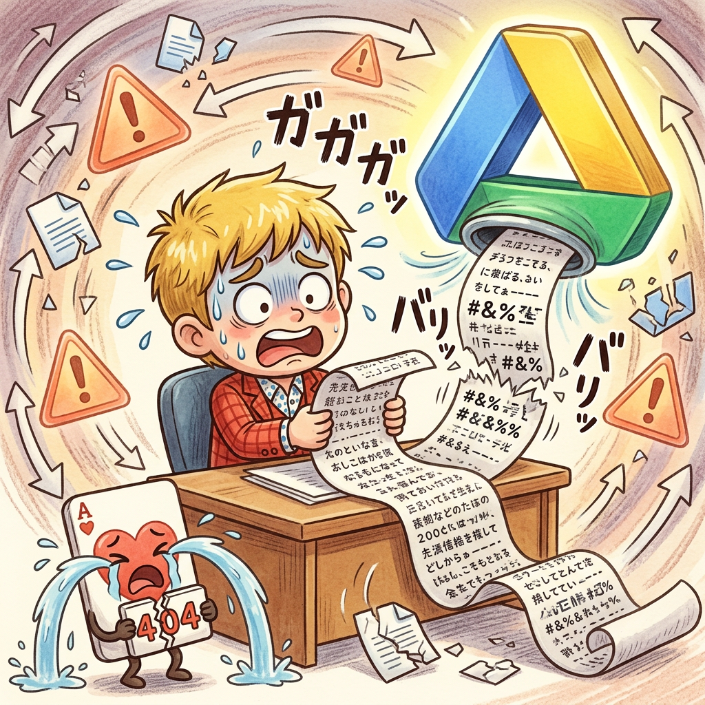 Googleドライブ同期でファイルが破損するエラーのイメージ