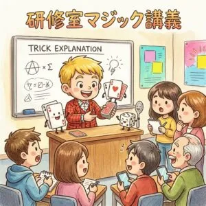 こどもみらい館ボランティア養成講習会のコミュニケーション・マジック実践講座で講師を務めるマジシャン・コンプレッサー