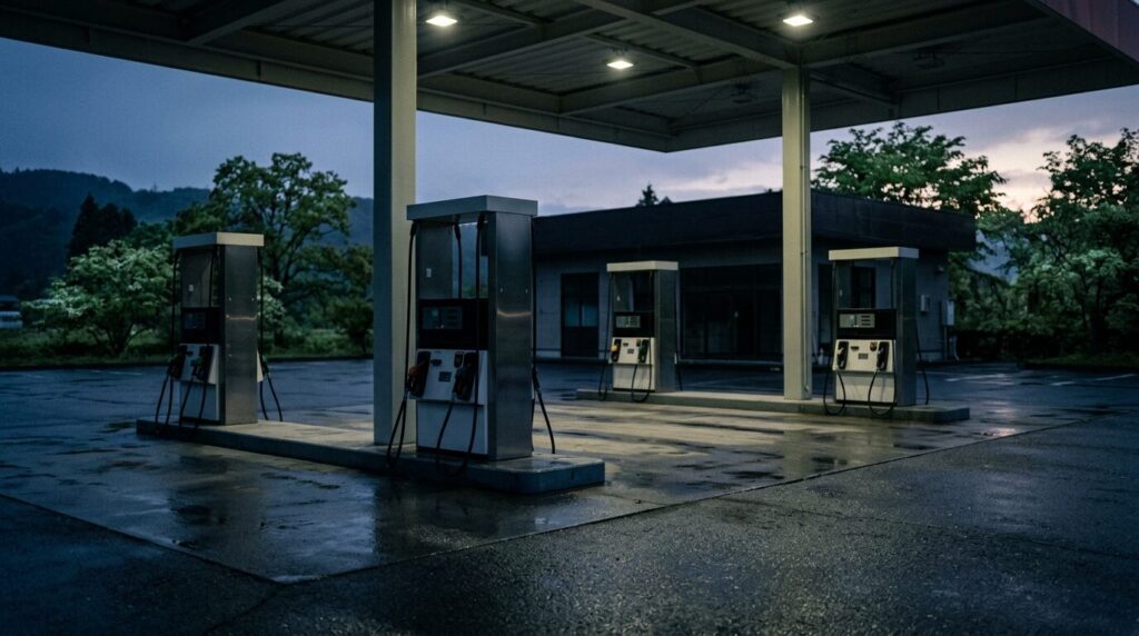 最高のタイミング 1 夜明け前の無人のガソリンスタンド